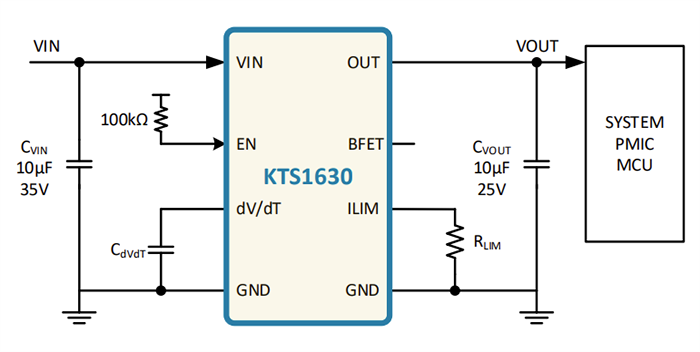 Application Circuit Diagram - Kinetic Technologies KTS1630 5A Low-Resistance Load Switch eFuses